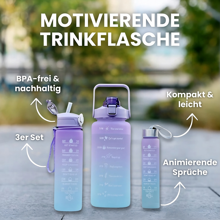 Motivierende Trinkflasche im 3er Set